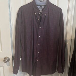 Tommy Hilfiger Burgundy and Navy Plaid Button-Down Shirt